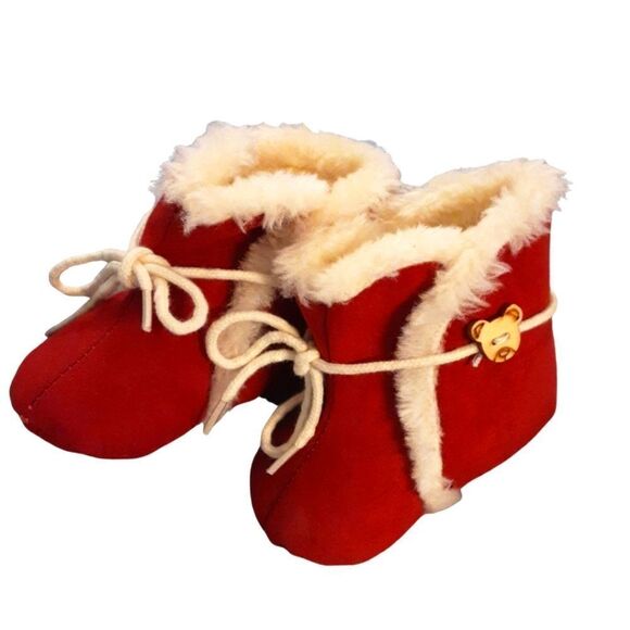 Suede Baby Boots Faux Fur Rust with Cream Lining size 1 NEW - Picture 1 of 4